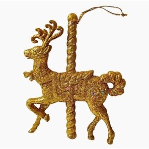 Vintage Gold Glitter Reindeer Christmas Ornament Holiday Xmas Tree Decor